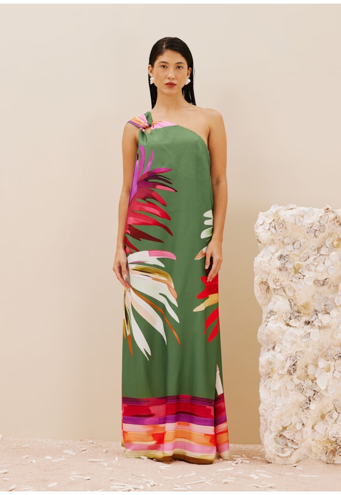 Vestido Longo Ombro Só Estampado Rafia