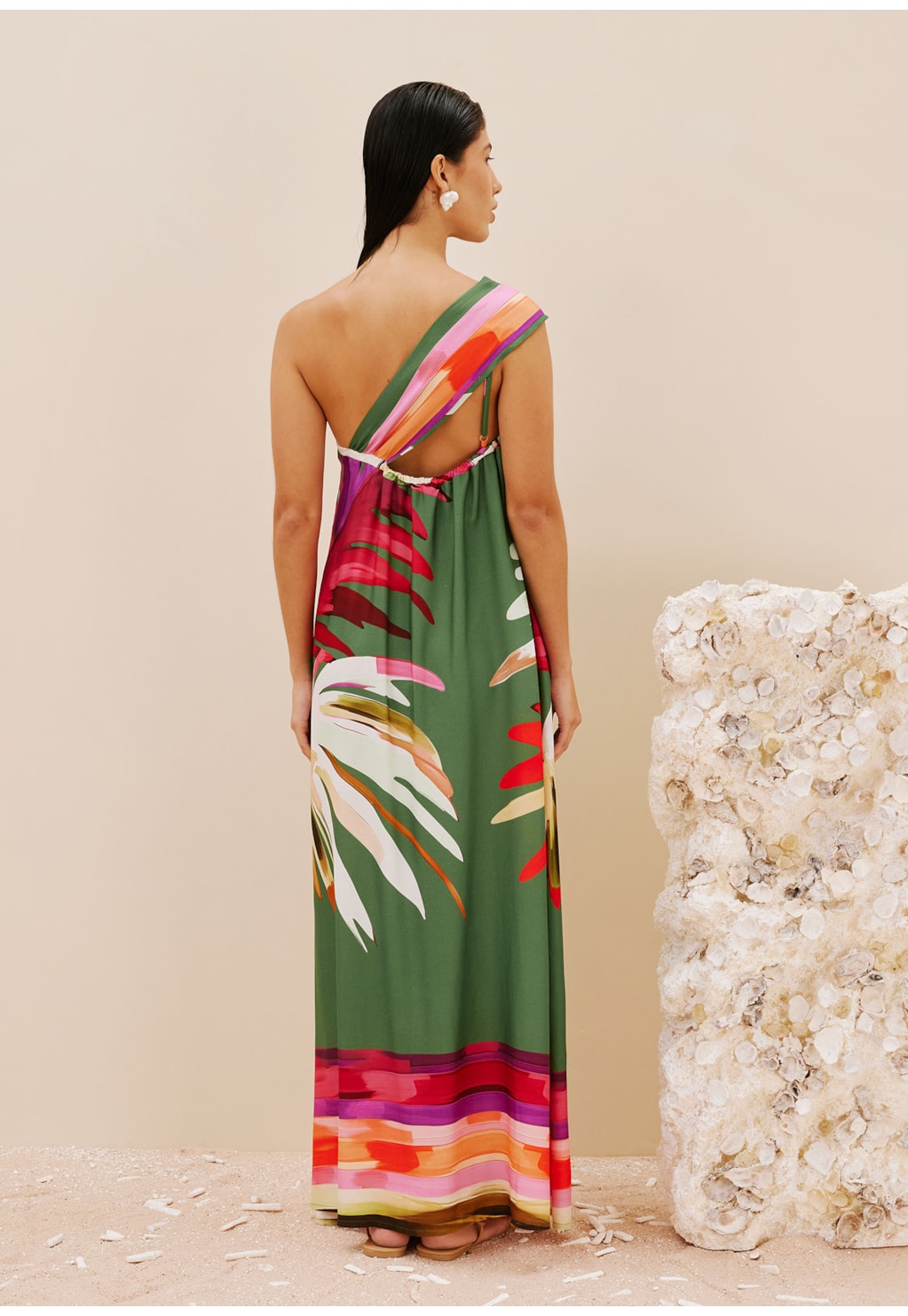 Vestido Longo Ombro Só Estampado Rafia