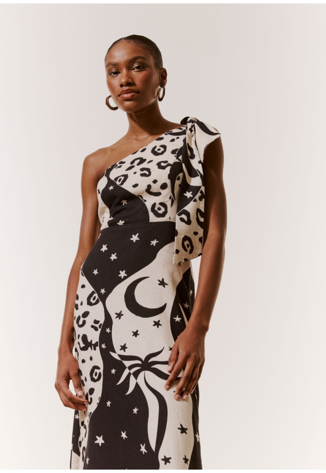 Vestido Longo Ombro Só Estampado Savana
