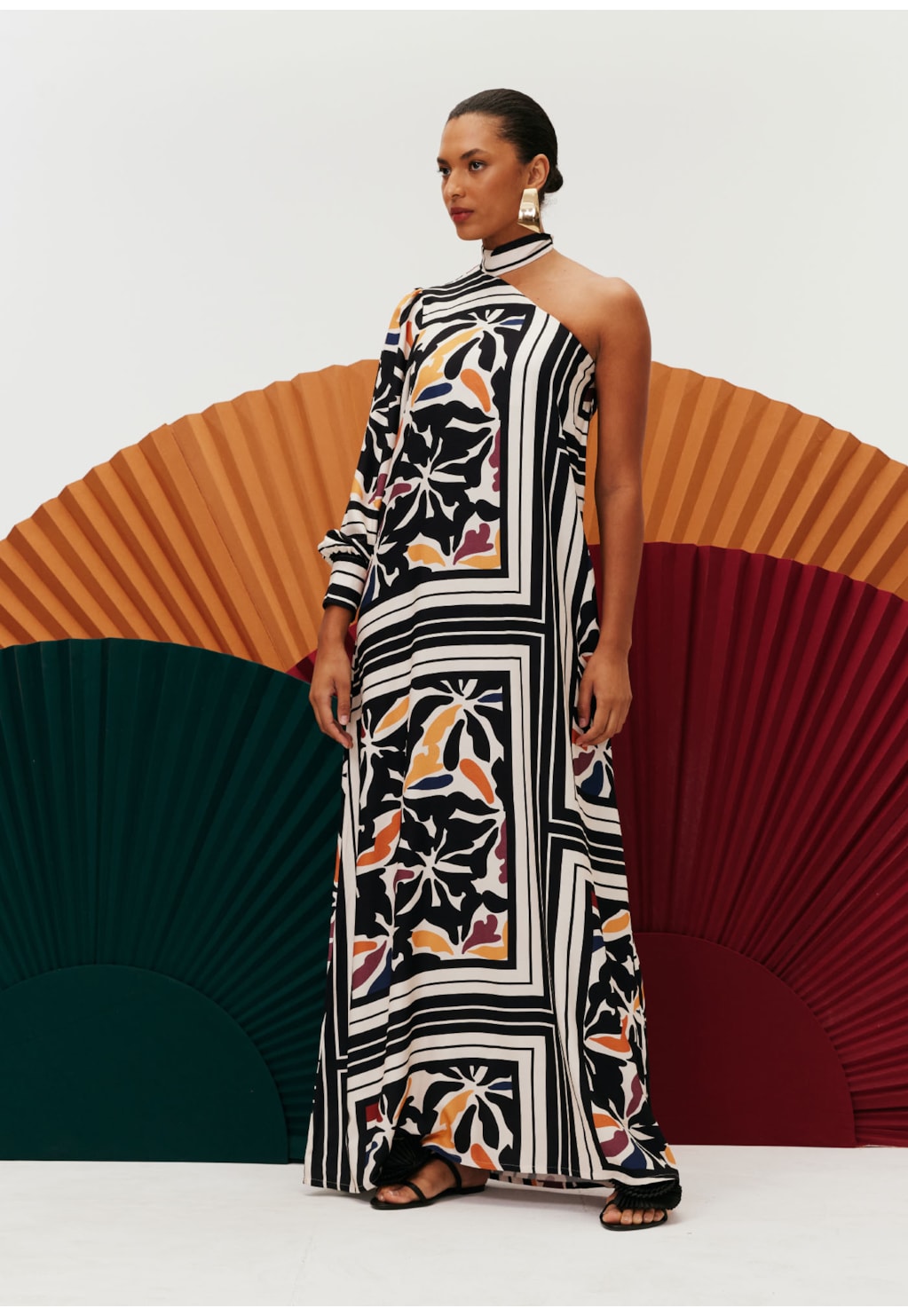 Vestido Longo Ombro Só Golinha Estampado Mambo