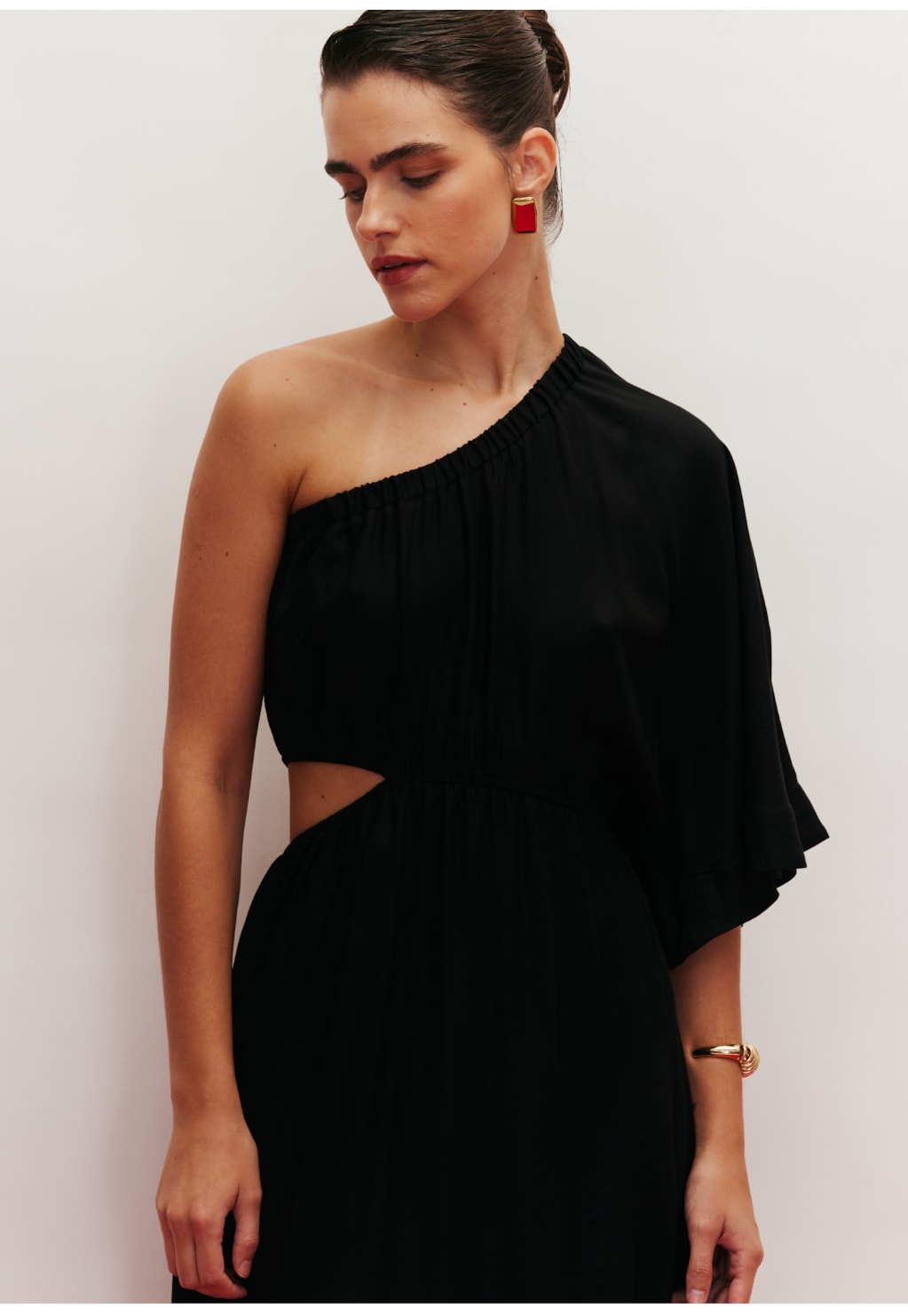 Vestido Longo Ombro Só Manga Ampla