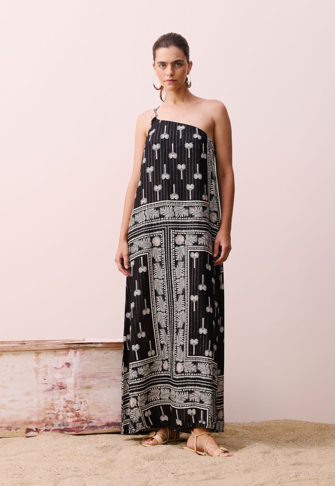 Vestido Longo Ombro Só Passador Estampado Tauari