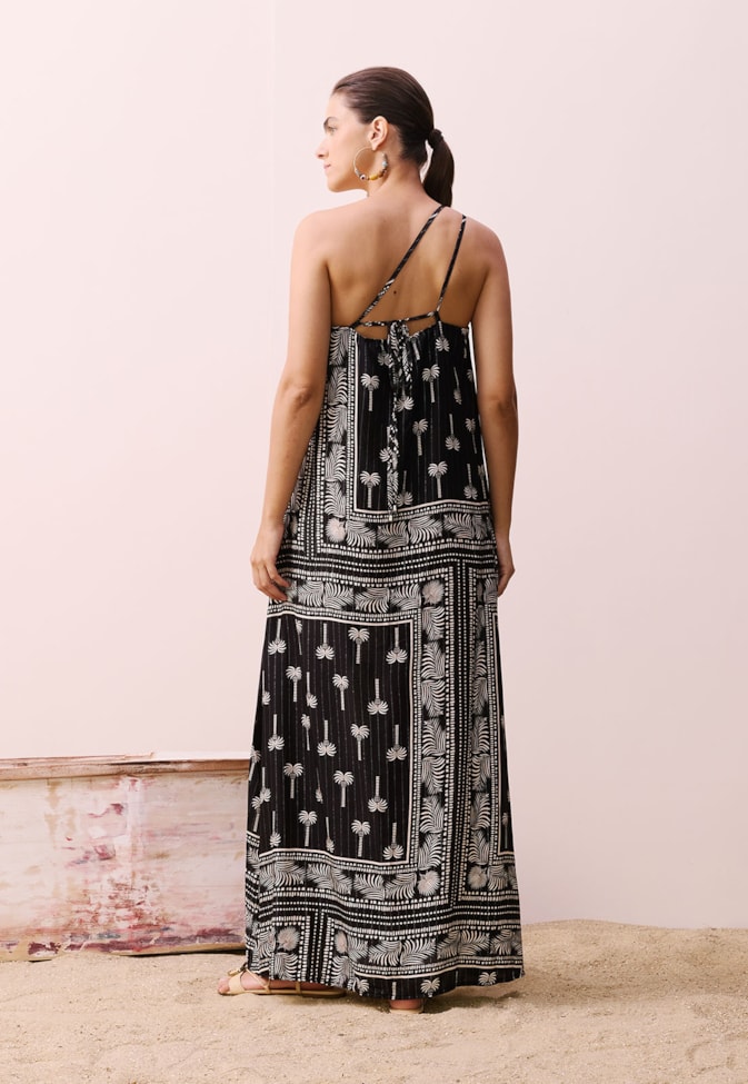 Vestido Longo Ombro Só Passador Estampado Tauari