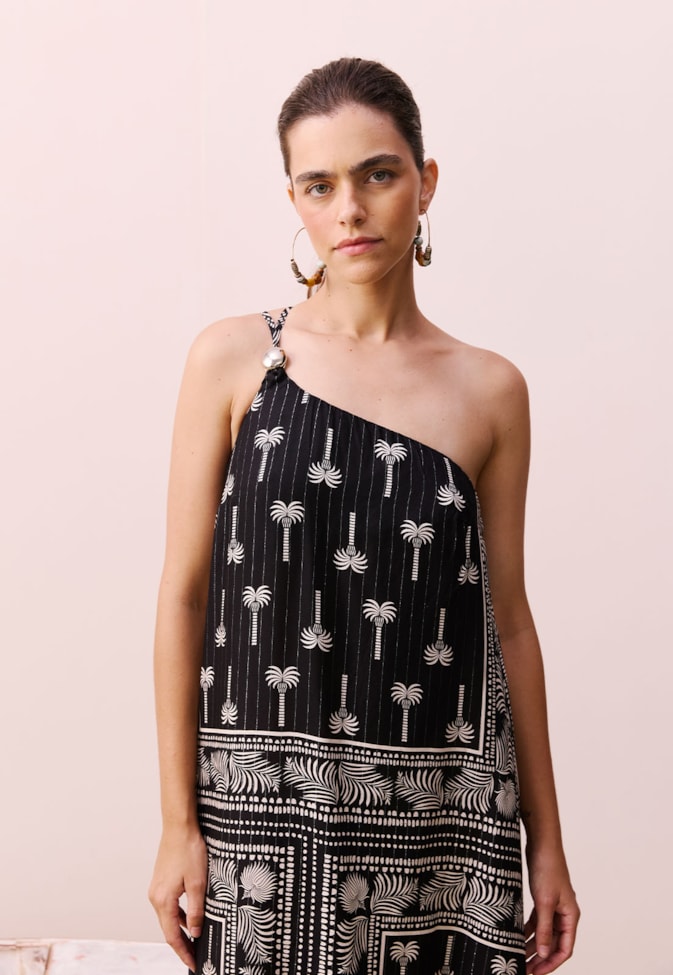 Vestido Longo Ombro Só Passador Estampado Tauari