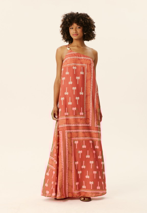 Vestido Longo Ombro Só Passador Estampado Tauari Vista Frontal