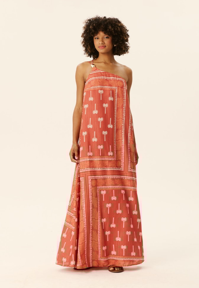 Vestido Longo Ombro Só Passador Estampado Tauari