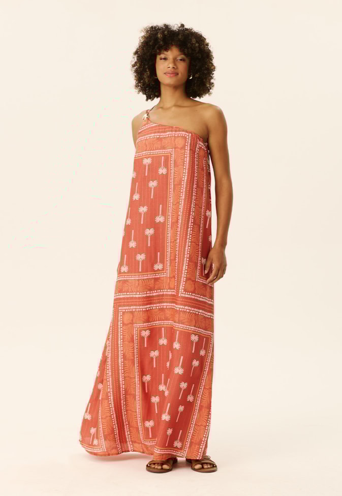 Vestido Longo Ombro Só Passador Estampado Tauari