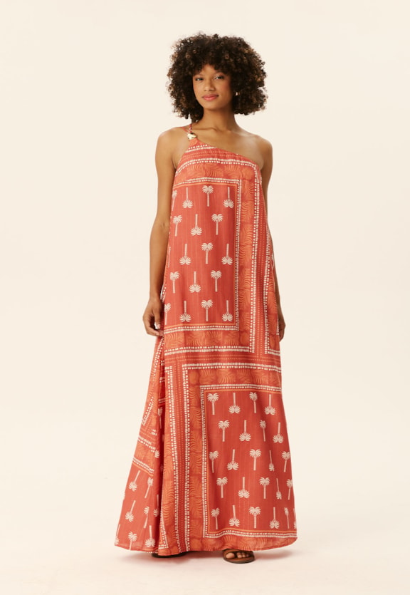 Vestido Longo Ombro Só Passador Estampado Tauari Vista Frontal