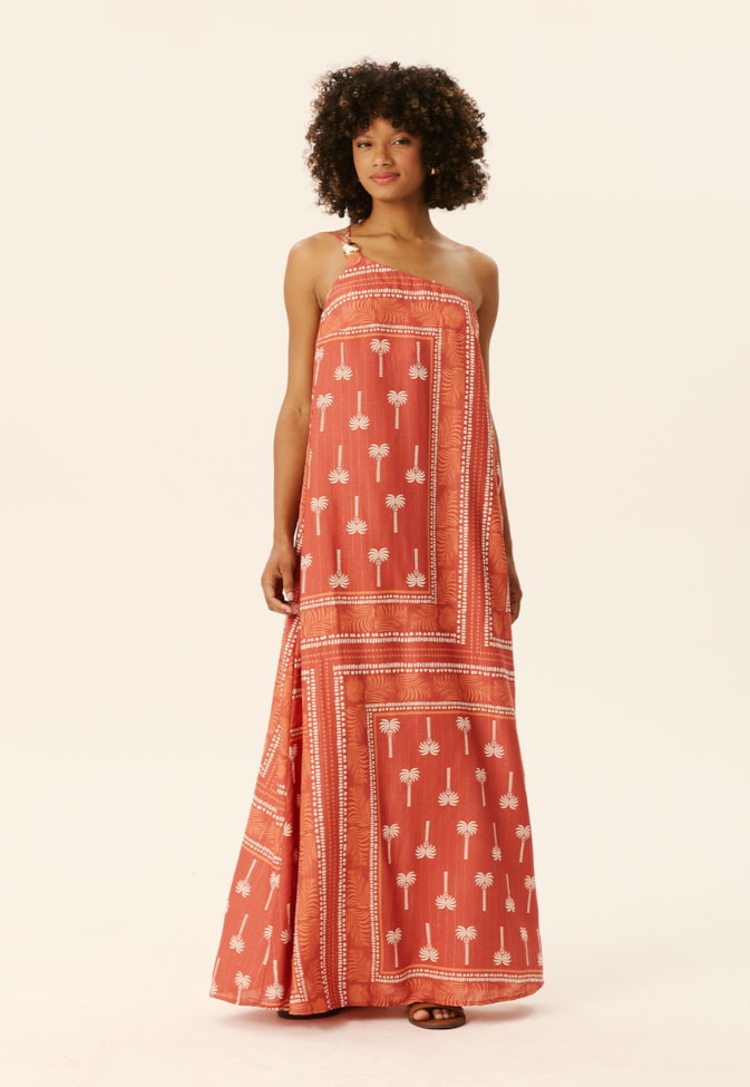 Vestido Longo Ombro Só Passador Estampado Tauari