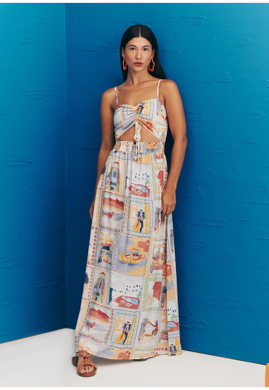 Vestido Longo Pala Lastex Estampado Buena Vista