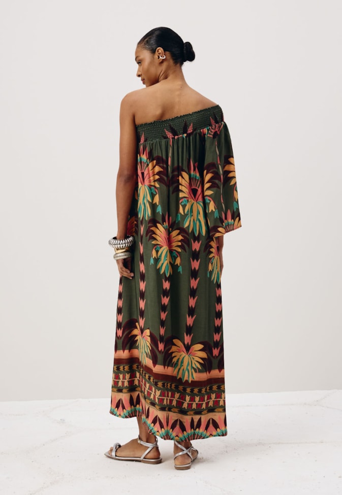 Vestido Longo Pala Lastex Ombro Só Estampado Maimara