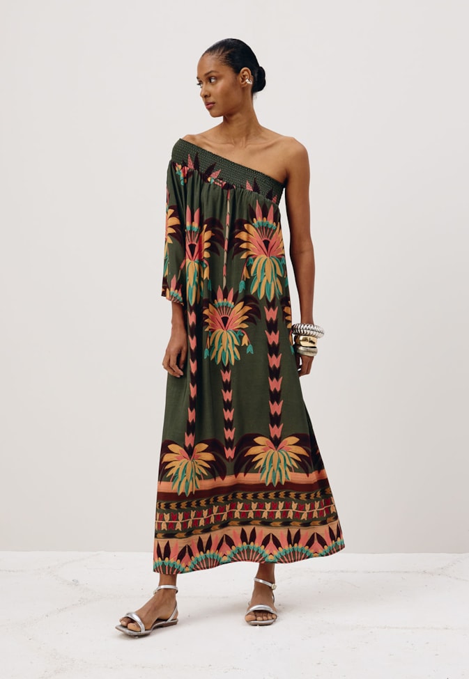 Vestido Longo Pala Lastex Ombro Só Estampado Maimara