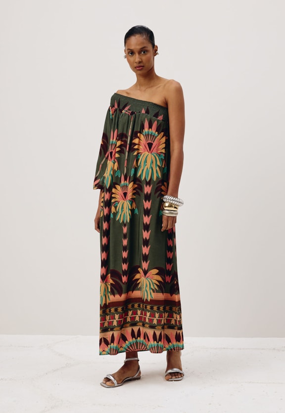 Vestido Longo Pala Lastex Ombro Só Estampado Maimara Vista Frontal