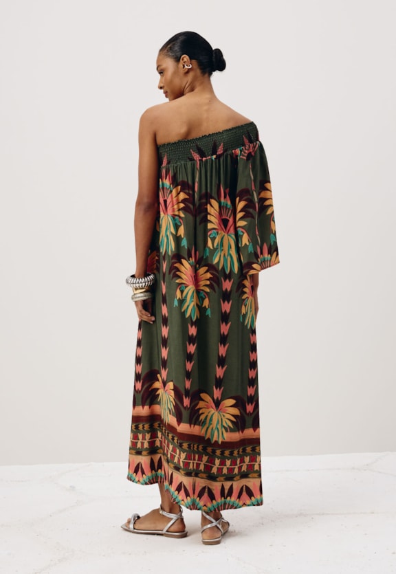 Vestido Longo Pala Lastex Ombro Só Estampado Maimara Vista Traseira