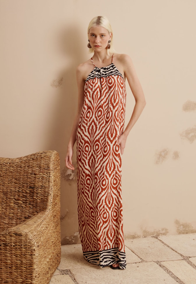 Vestido Longo Passador Estampado Arumã