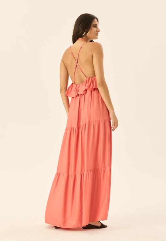 Vestido Longo Peplum Camadas Vista Traseira