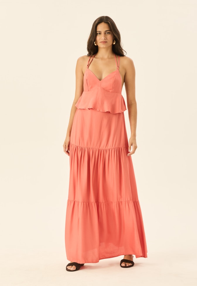 Vestido Longo Peplum Camadas