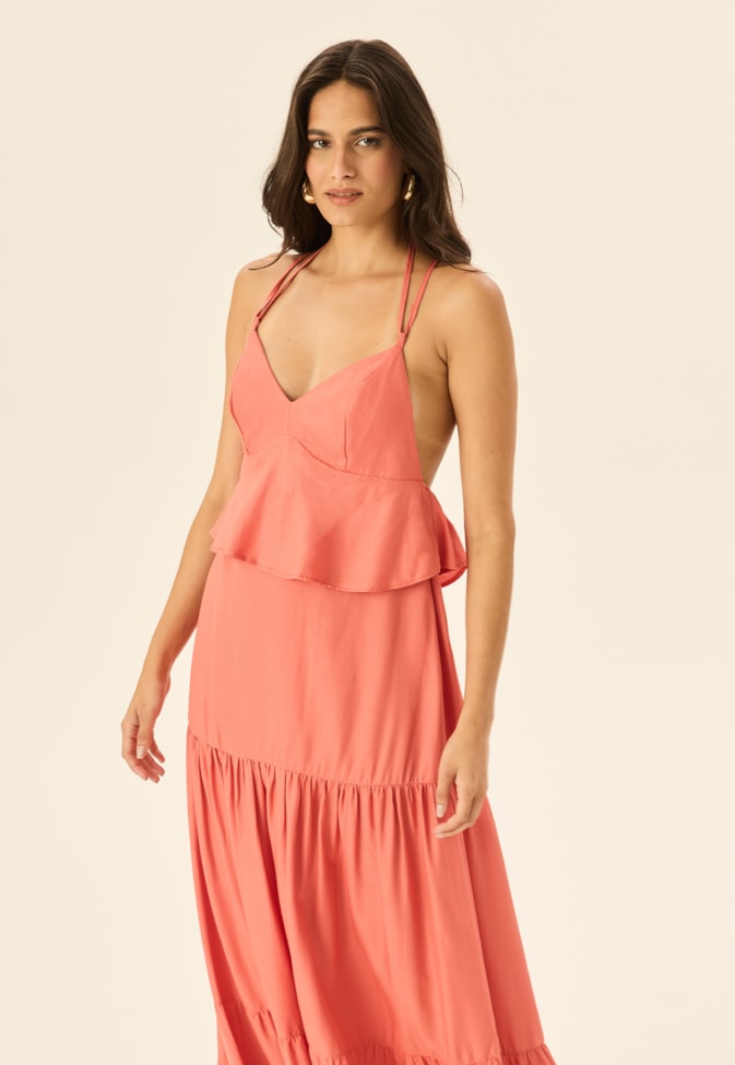 Vestido Longo Peplum Camadas