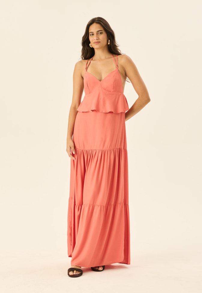 Vestido Longo Peplum Camadas
