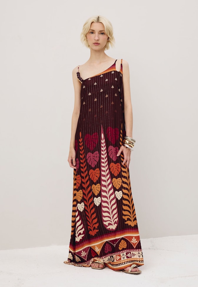 Vestido Longo Ponteiras Estampado Hera