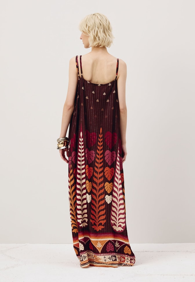 Vestido Longo Ponteiras Estampado Hera