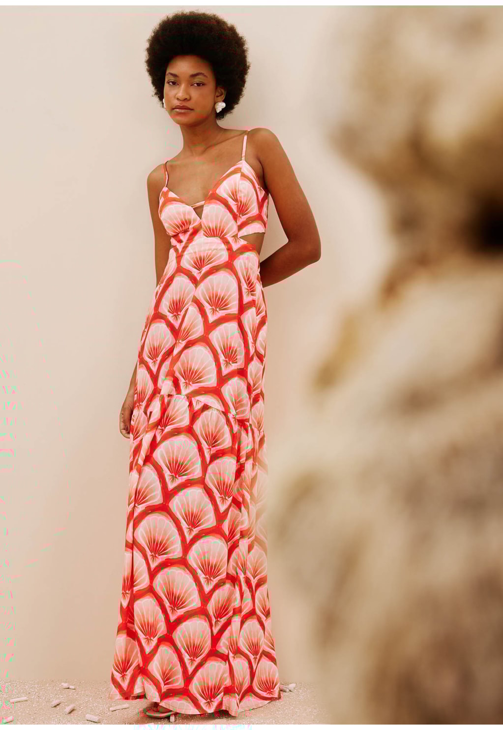 Vestido Longo Recorte Busto Estampado Pink Beach