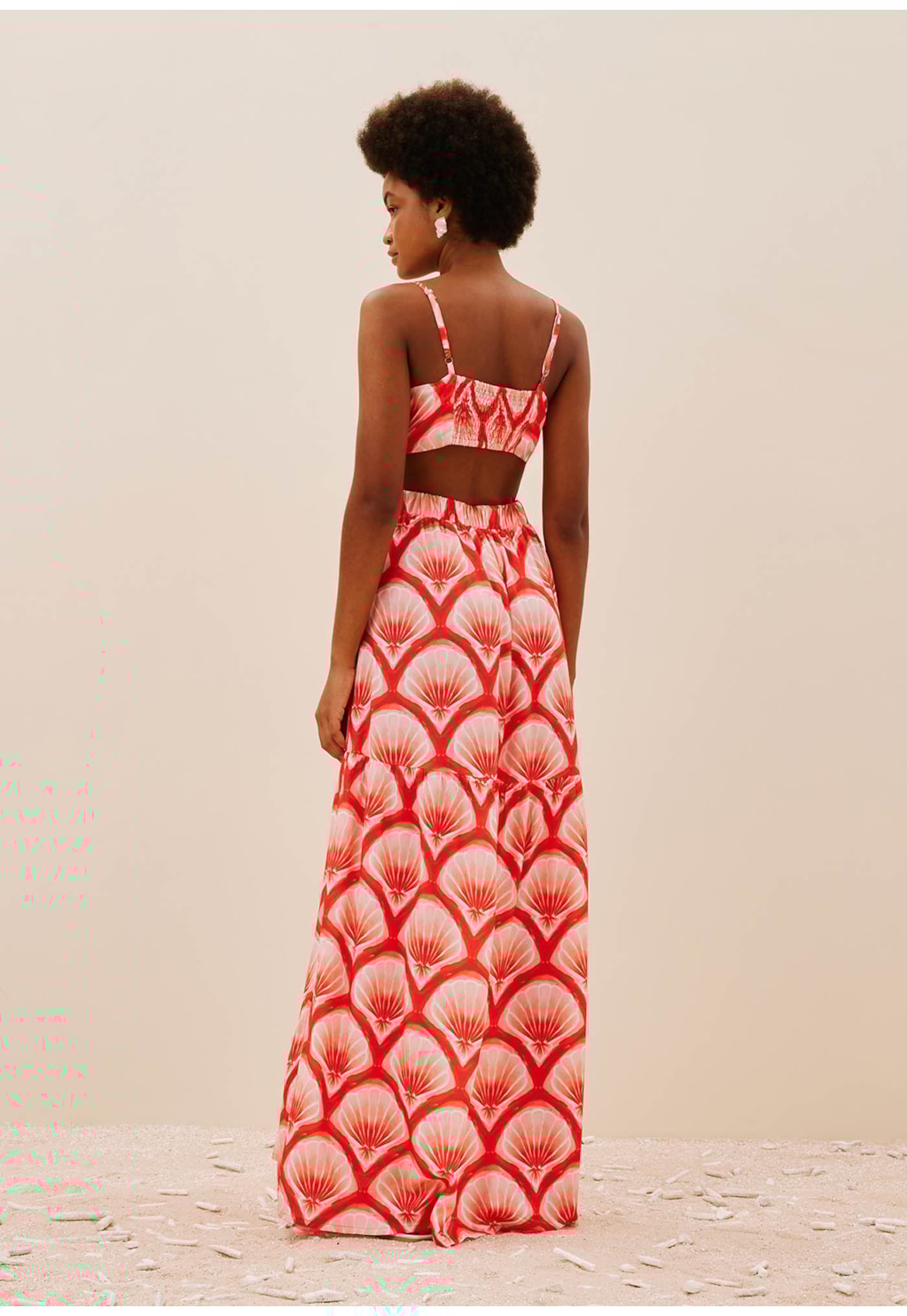 Vestido Longo Recorte Busto Estampado Pink Beach
