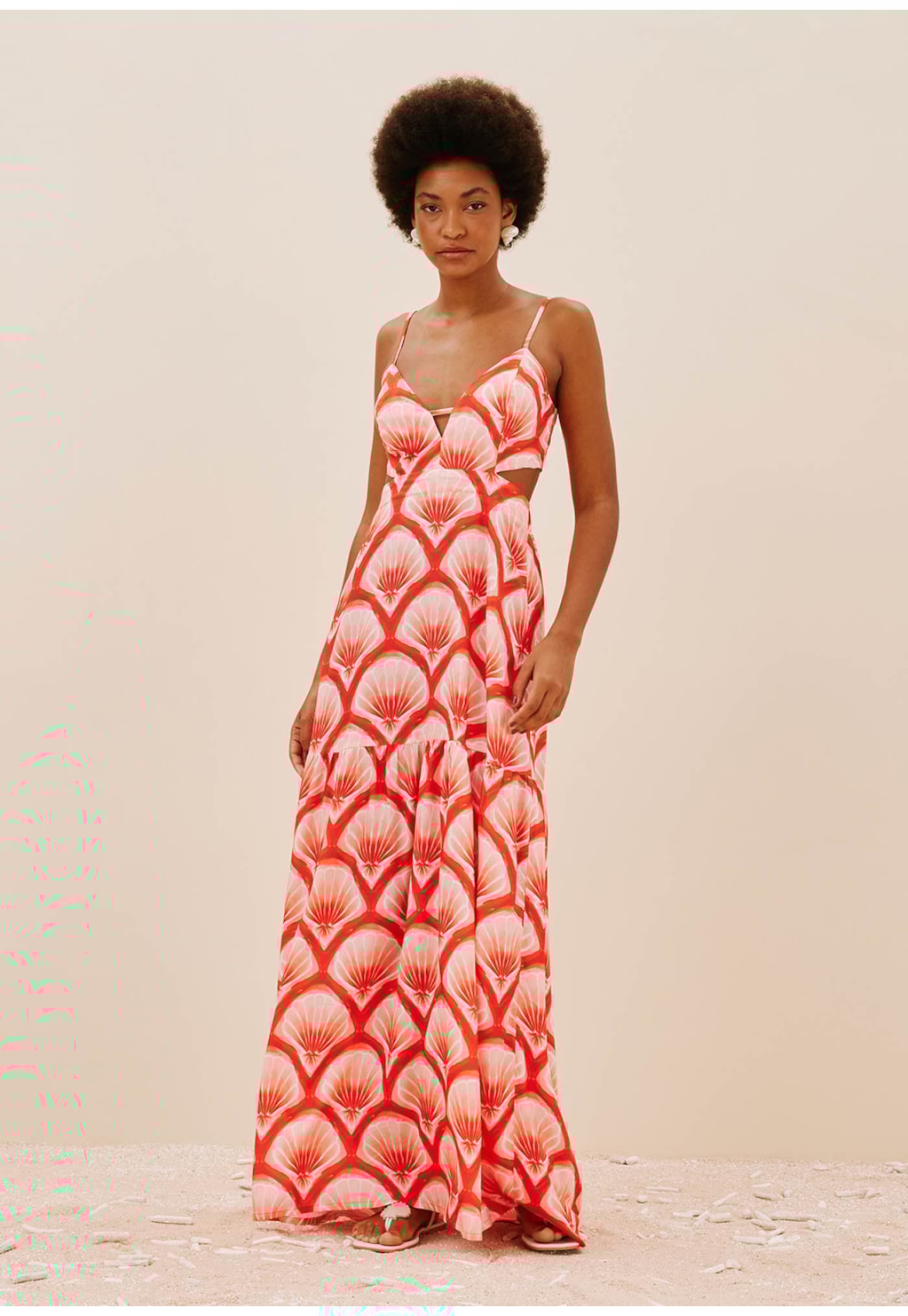 Vestido Longo Recorte Busto Estampado Pink Beach