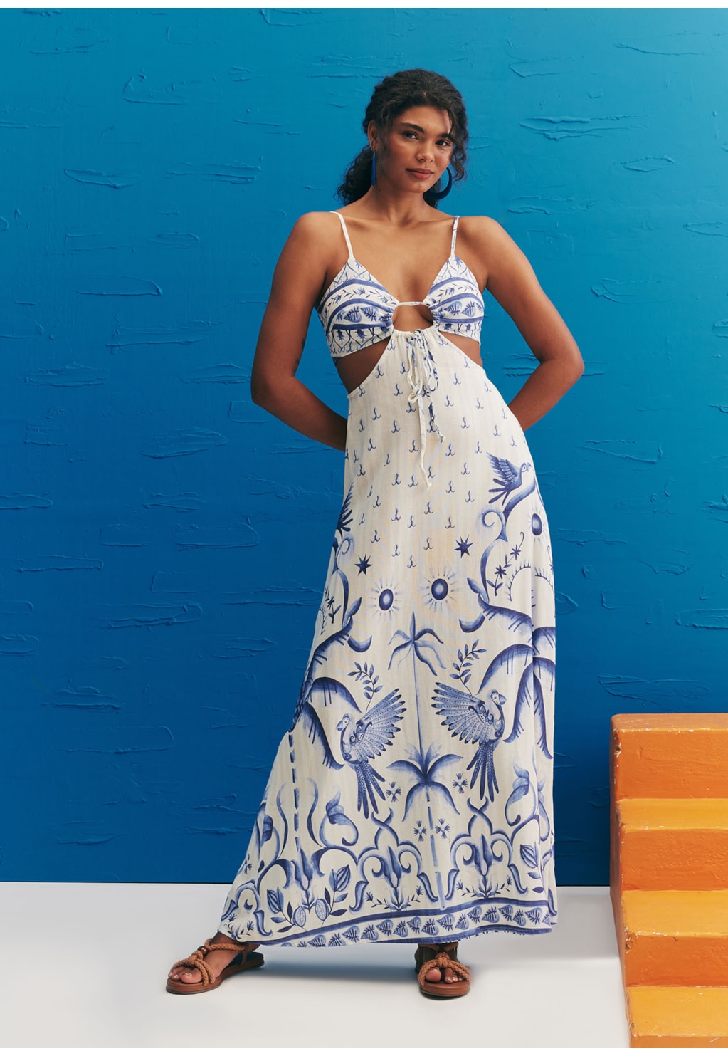 Vestido Longo Recorte Estampado Noronha