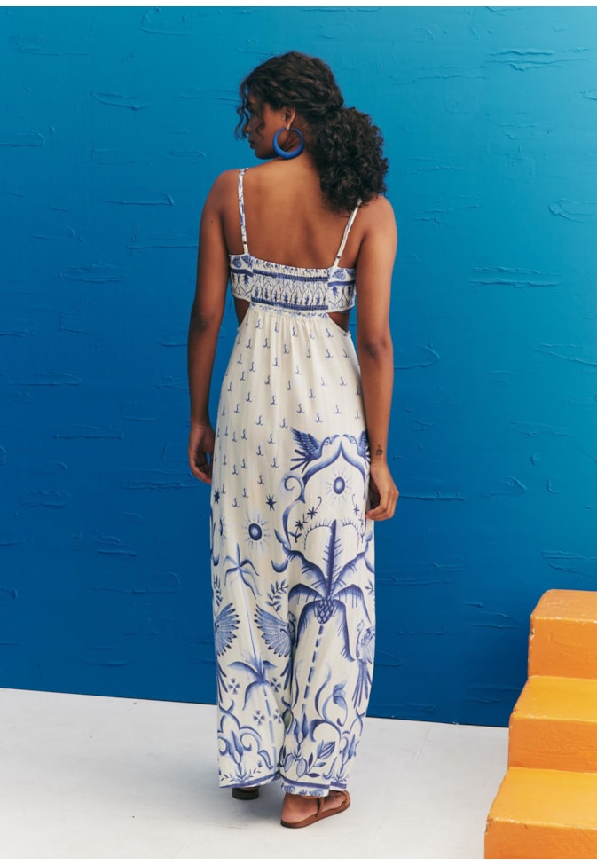 Vestido Longo Recorte Estampado Noronha