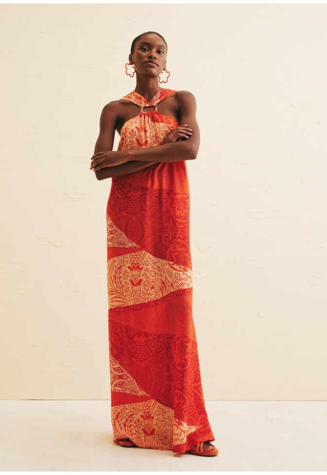 Vestido Longo Retângulo Estampado Nueva Cáncion