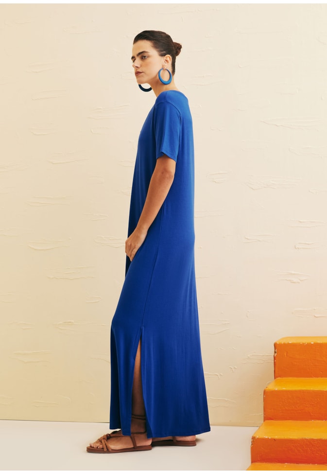 Vestido Longo Reto Gola V