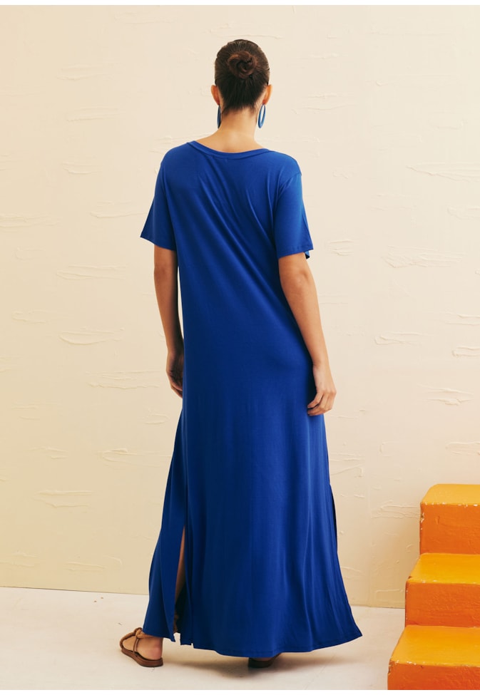 Vestido Longo Reto Gola V