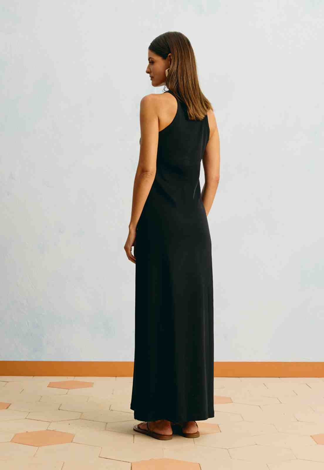 Vestido Longo Rib Bordado Sol Y Sombra Vista Traseira