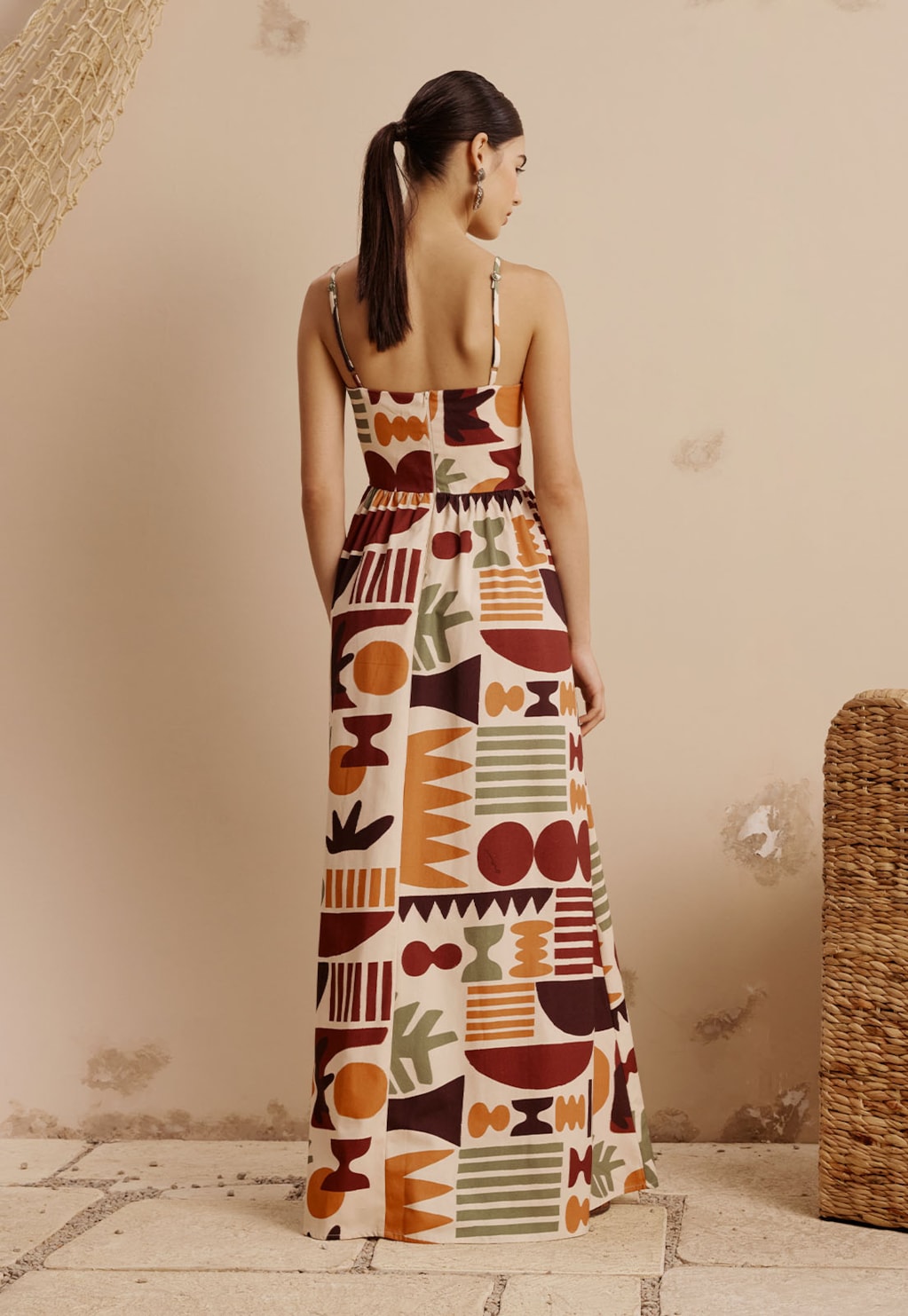 Vestido Longo Rodado Franzido Estampado Ribeirinha