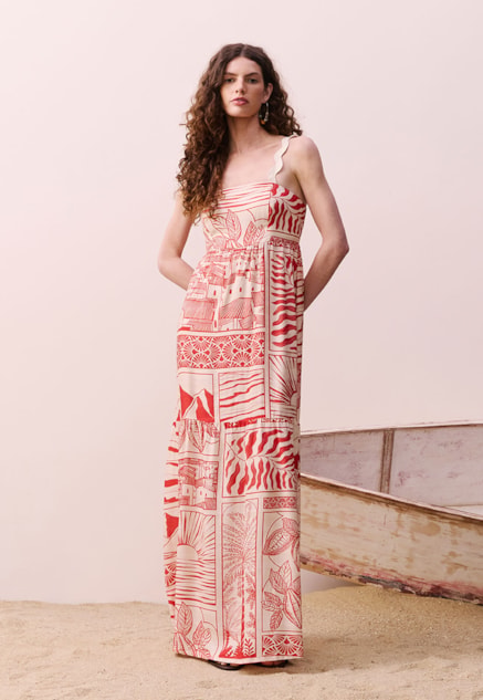 Vestido Longo Sianinha Estampado Santarém Vista Frontal