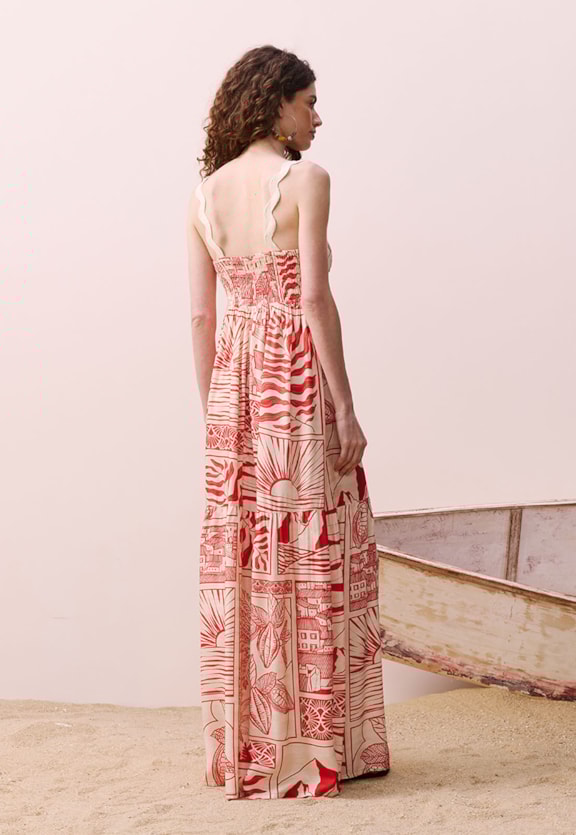 Vestido Longo Sianinha Estampado Santarém Vista Traseira