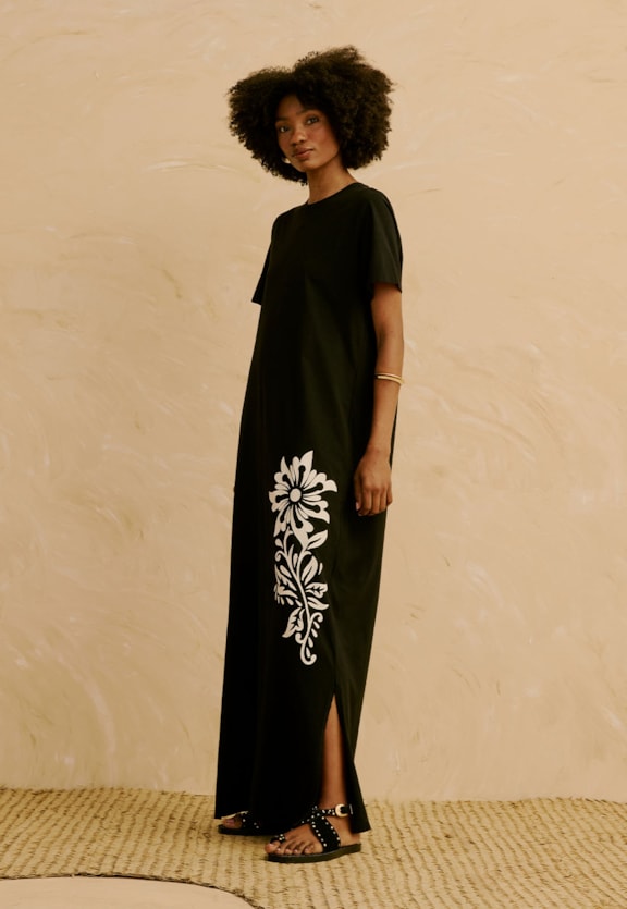 Vestido Longo Silk Flor De Mashua Vista Frontal