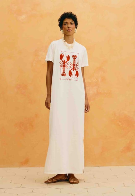 Vestido Longo Silk Lagostas Vista Frontal