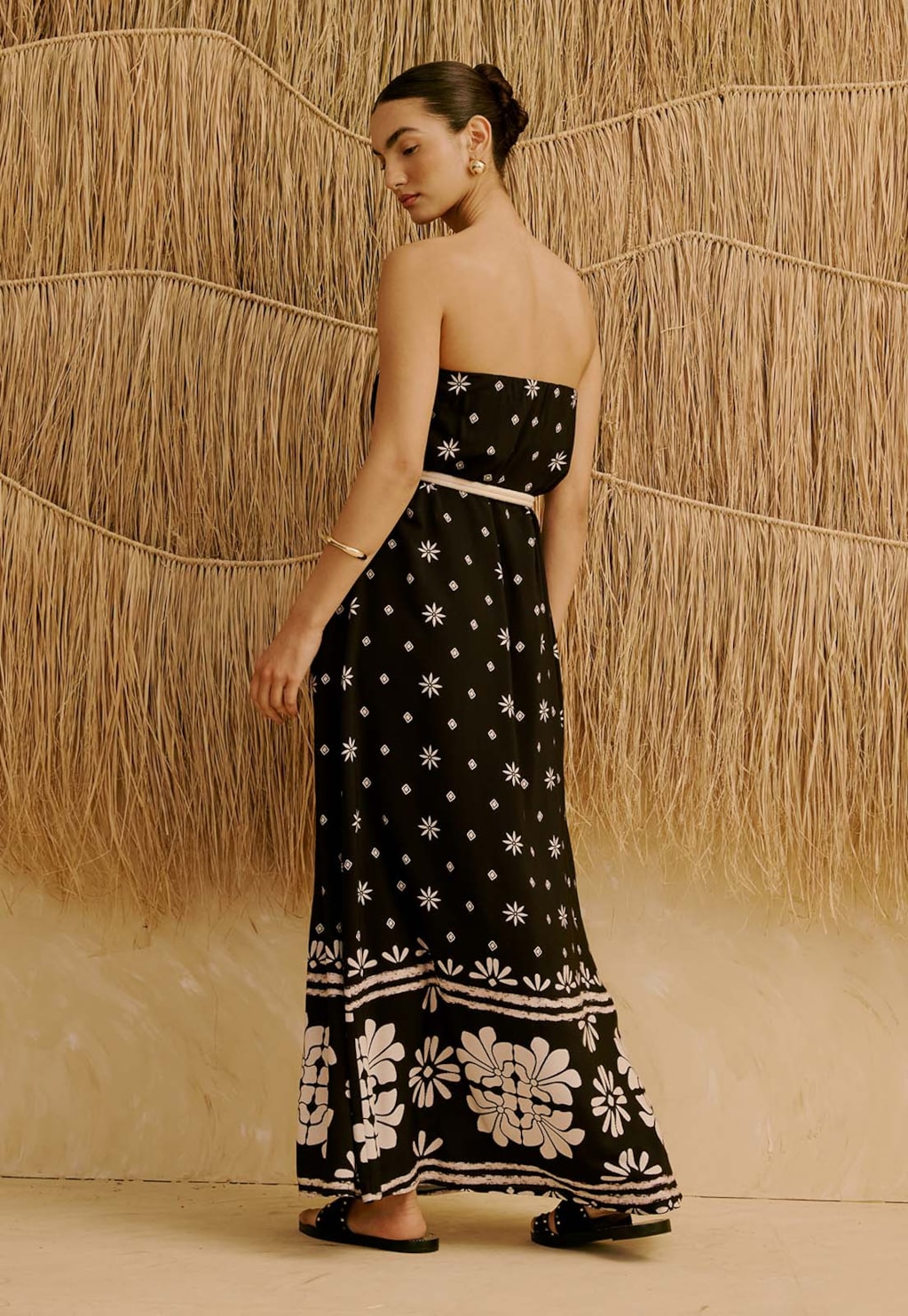 Vestido Longo Tomara Que Caia com Cinto em Corda Estampado Pallay