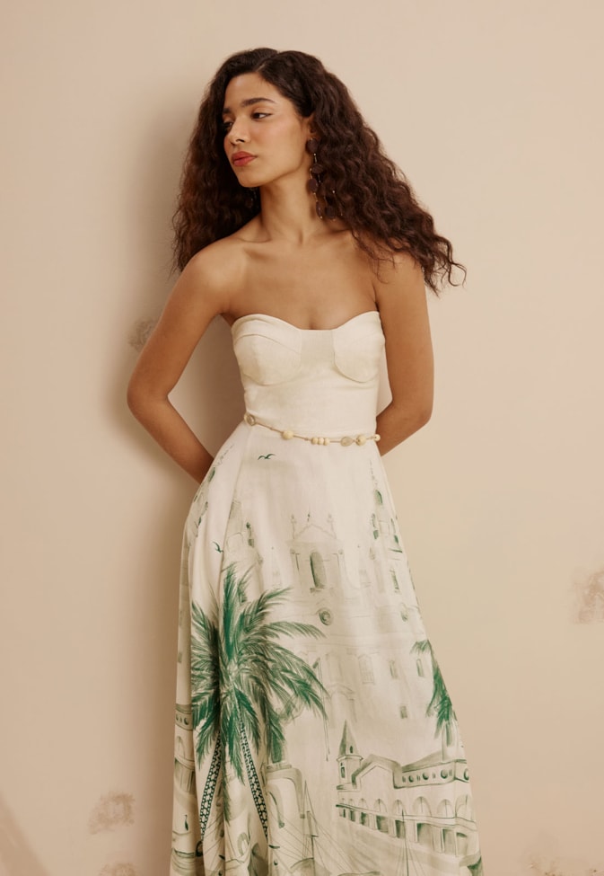 Vestido Longo Tomara que Caia Estampado Belém