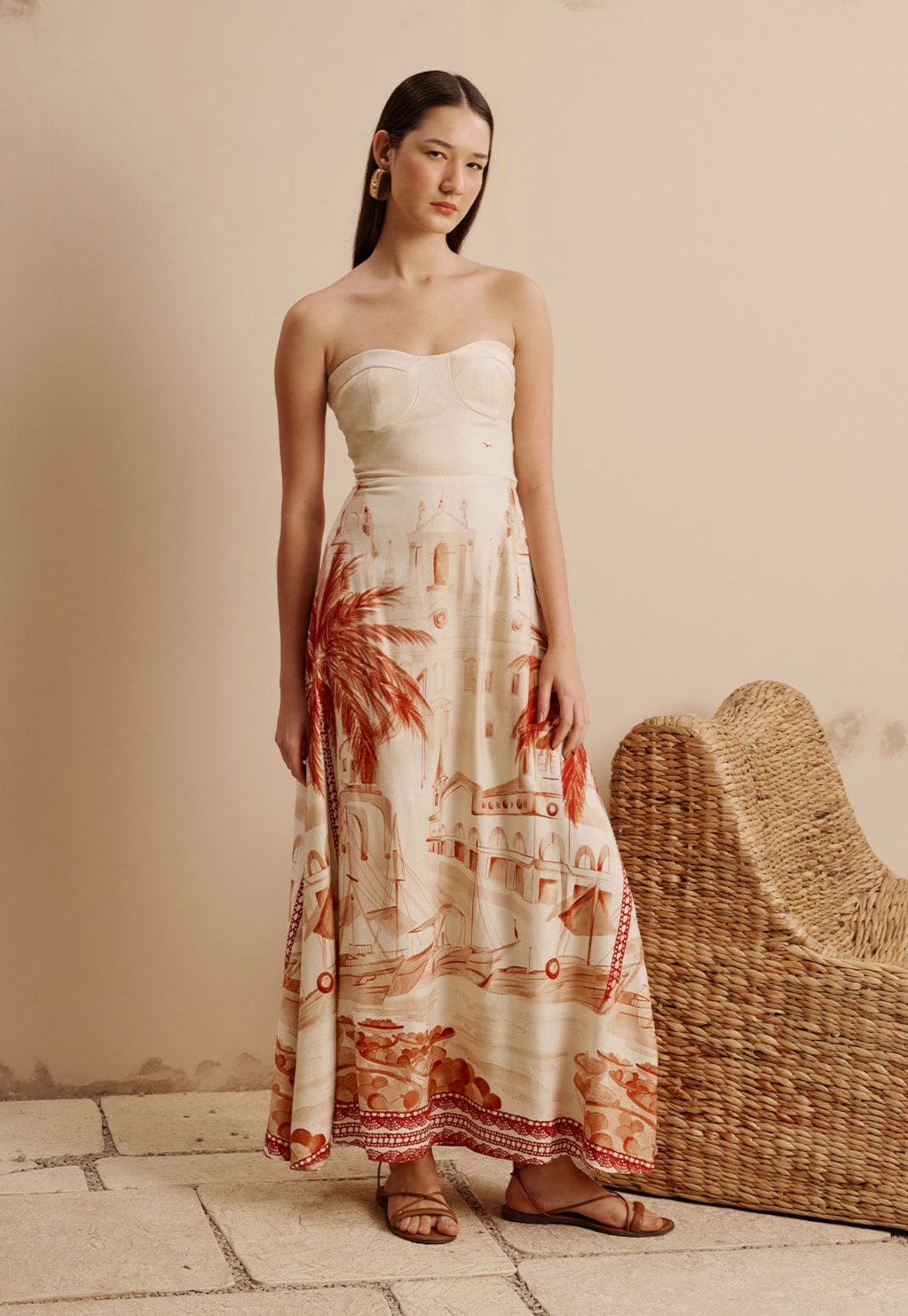 Vestido Longo Tomara que Caia Estampado Belém