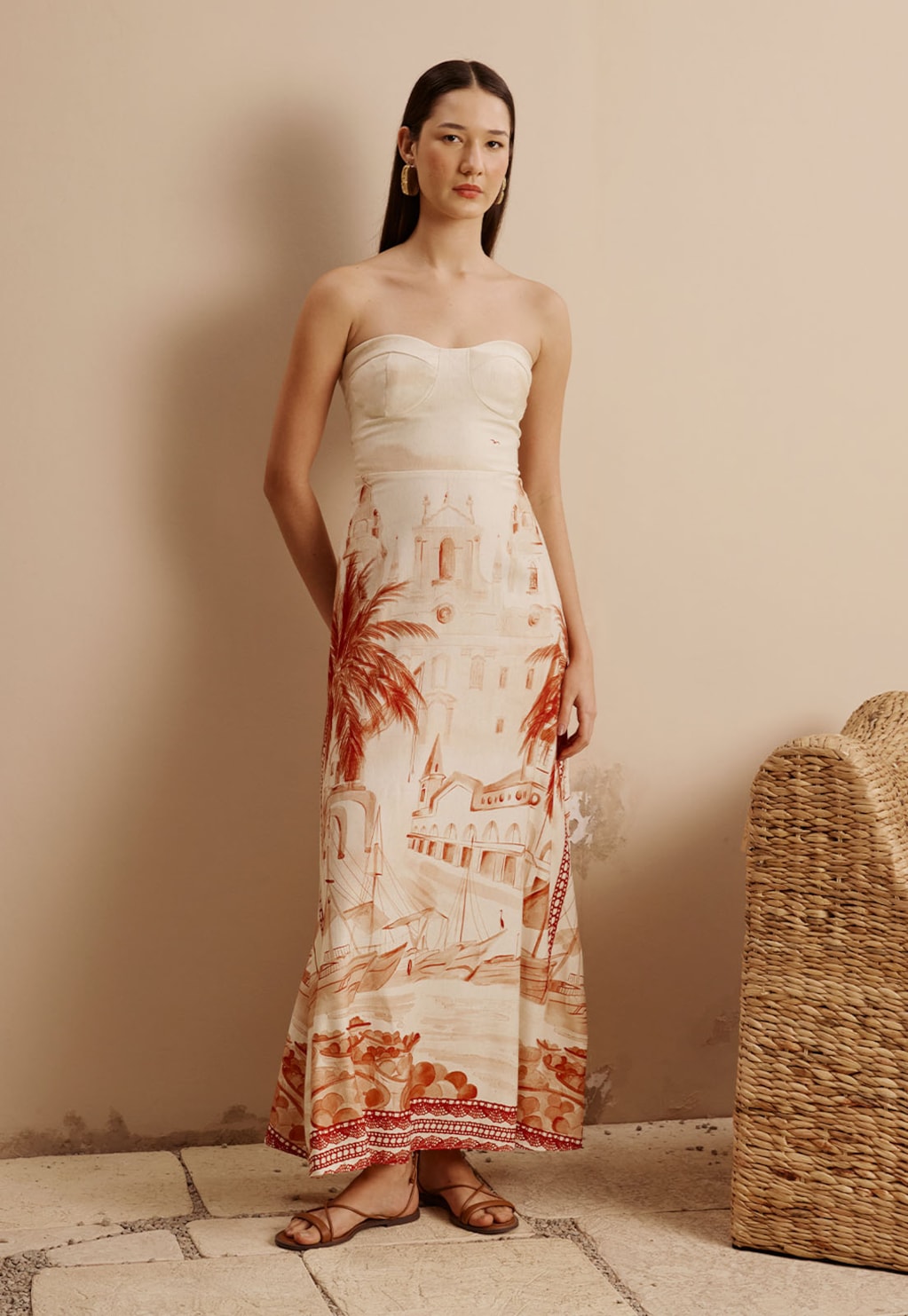 Vestido Longo Tomara que Caia Estampado Belém