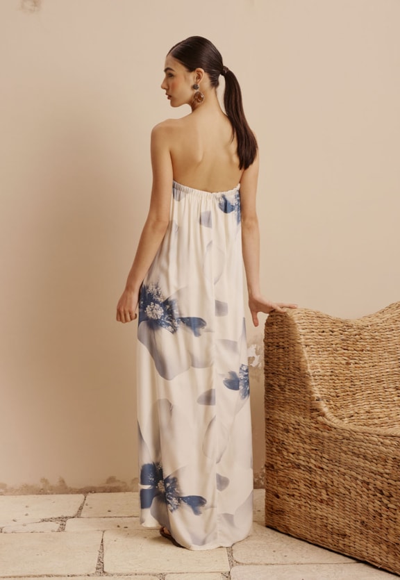 Vestido Longo Tomara Que Caia Estampado Iris Vista Traseira