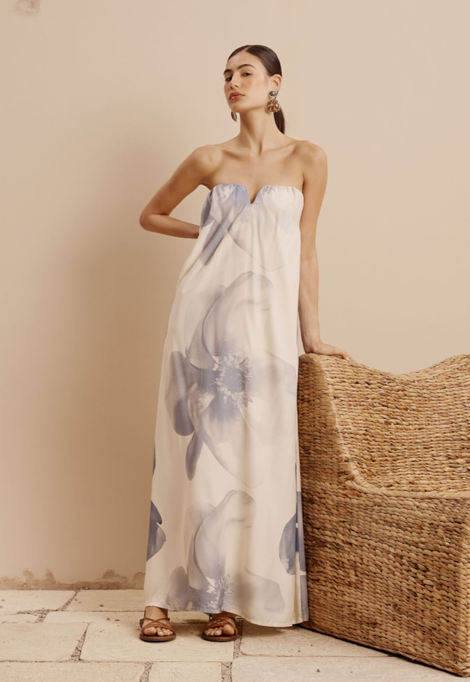 Vestido Longo Tomara Que Caia Estampado Iris