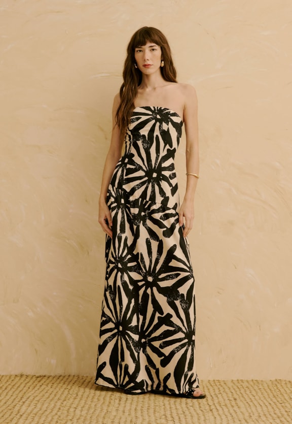 Vestido Longo Tomara Que Caia Estampado Perka Vista Frontal