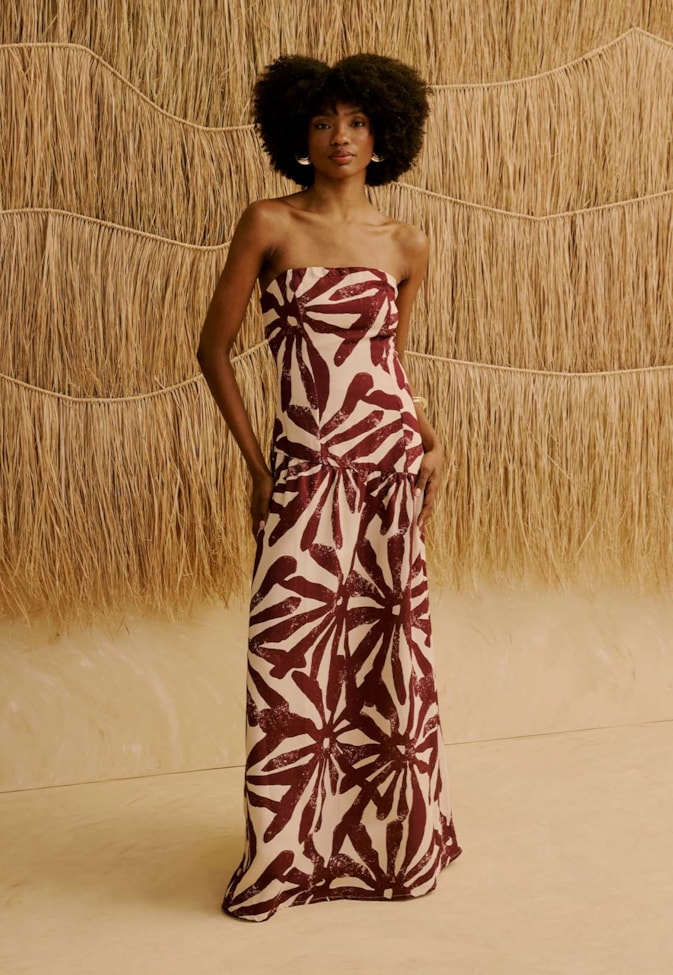 Vestido Longo Tomara Que Caia Estampado Perka