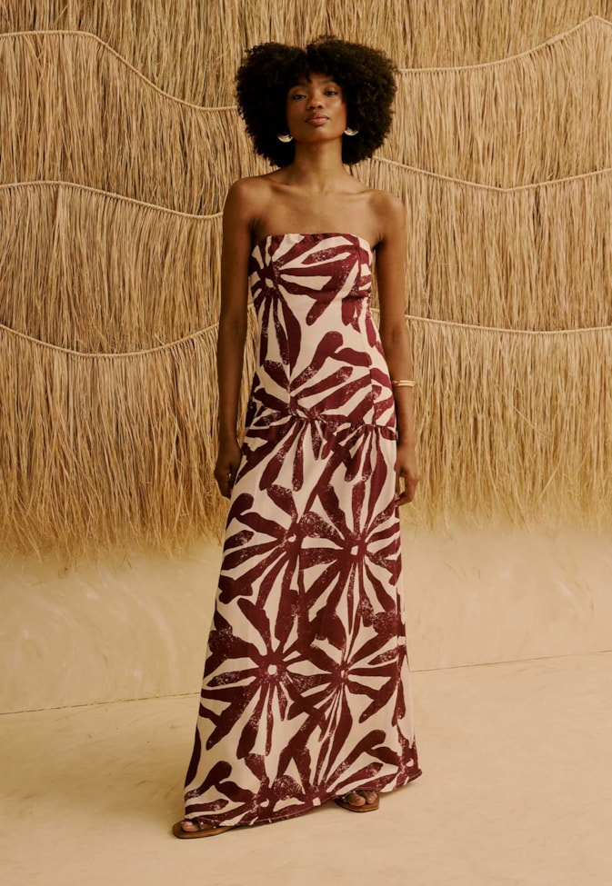 Vestido Longo Tomara Que Caia Estampado Perka