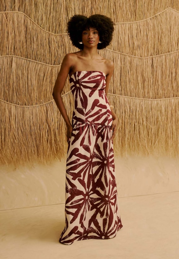 Vestido Longo Tomara Que Caia Estampado Perka Vista Frontal