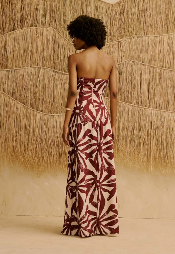 Vestido Longo Tomara Que Caia Estampado Perka Vista Traseira
